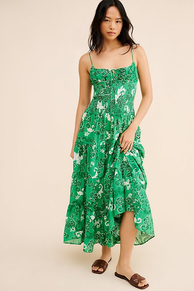 smocked drop waist dress Cocoa Pine S smocked bodice and a softly gathered skirt Smocked Drop Waist Maxi Dress