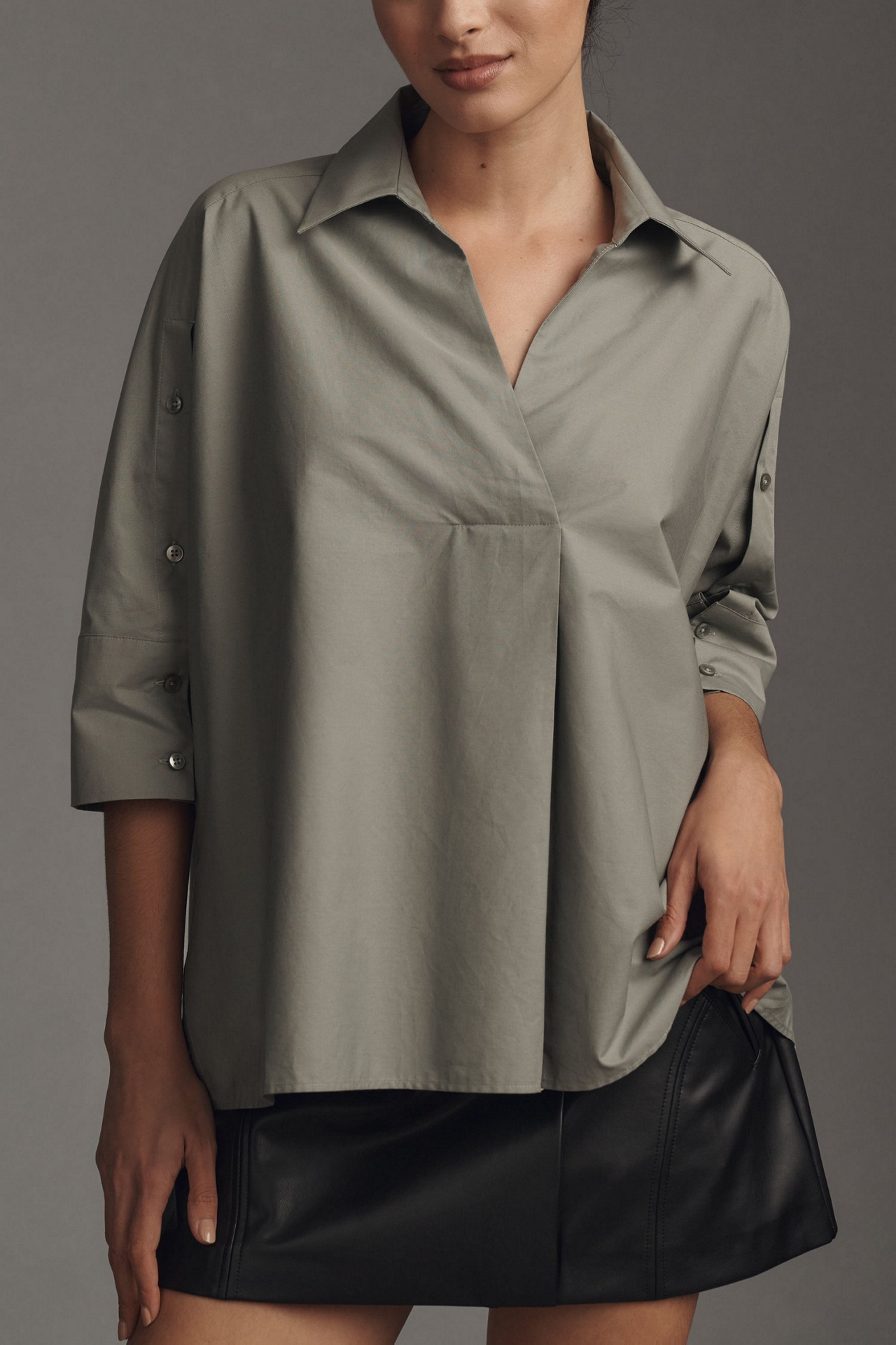 Button-Sleeve Blouse