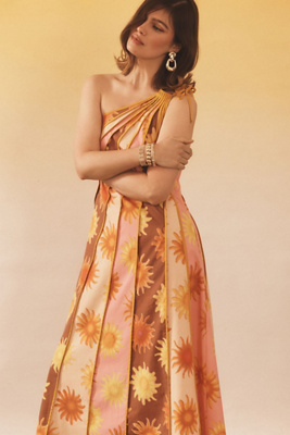 farm rio x anthropologie one shoulder seamed a line dress Farm Rio X Anthropologie One-Shoulder Seamed A-Line Dress