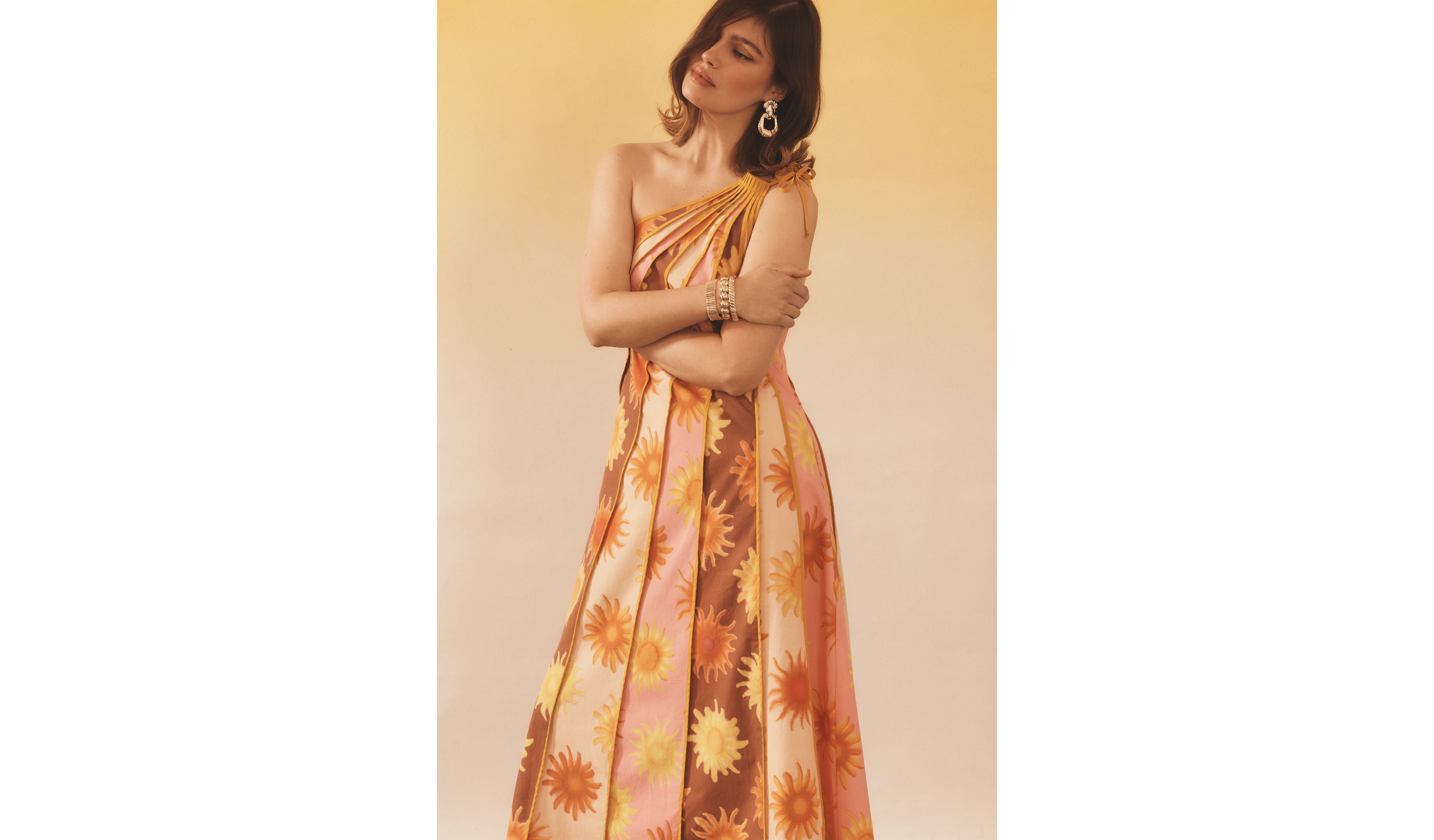 Farm Rio X Anthropologie One-Shoulder Seamed A-Line Dress