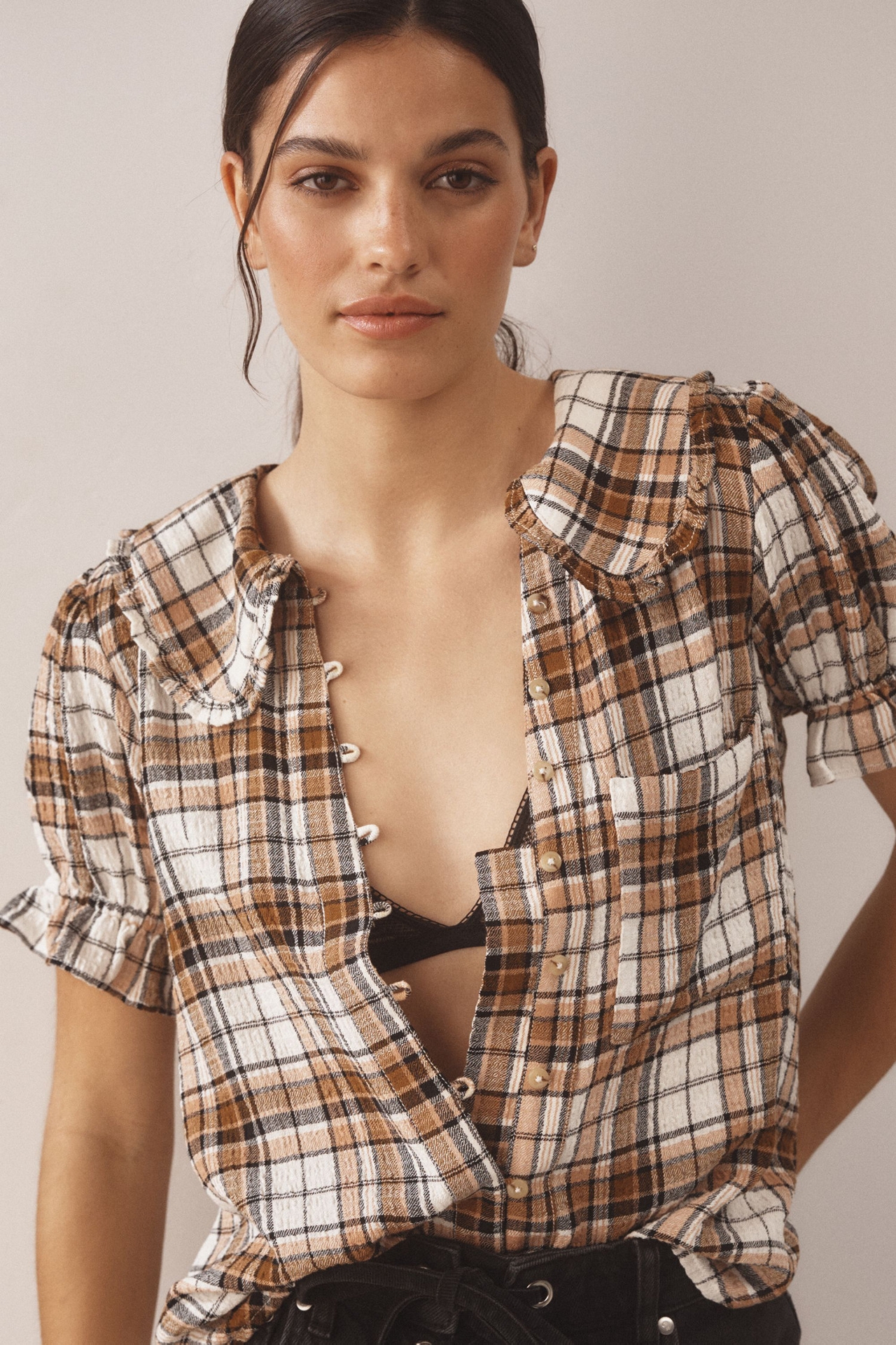 Pilcro The Keira Collared Button-Front Blouse: Plaid Edition