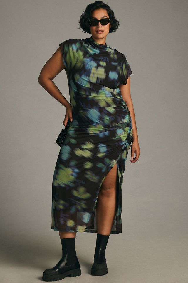 The Maya Ruched Cowl-Neck Dress: Mesh Edition #2