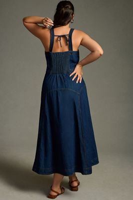 Button-Front Denim Pinafore Dress
