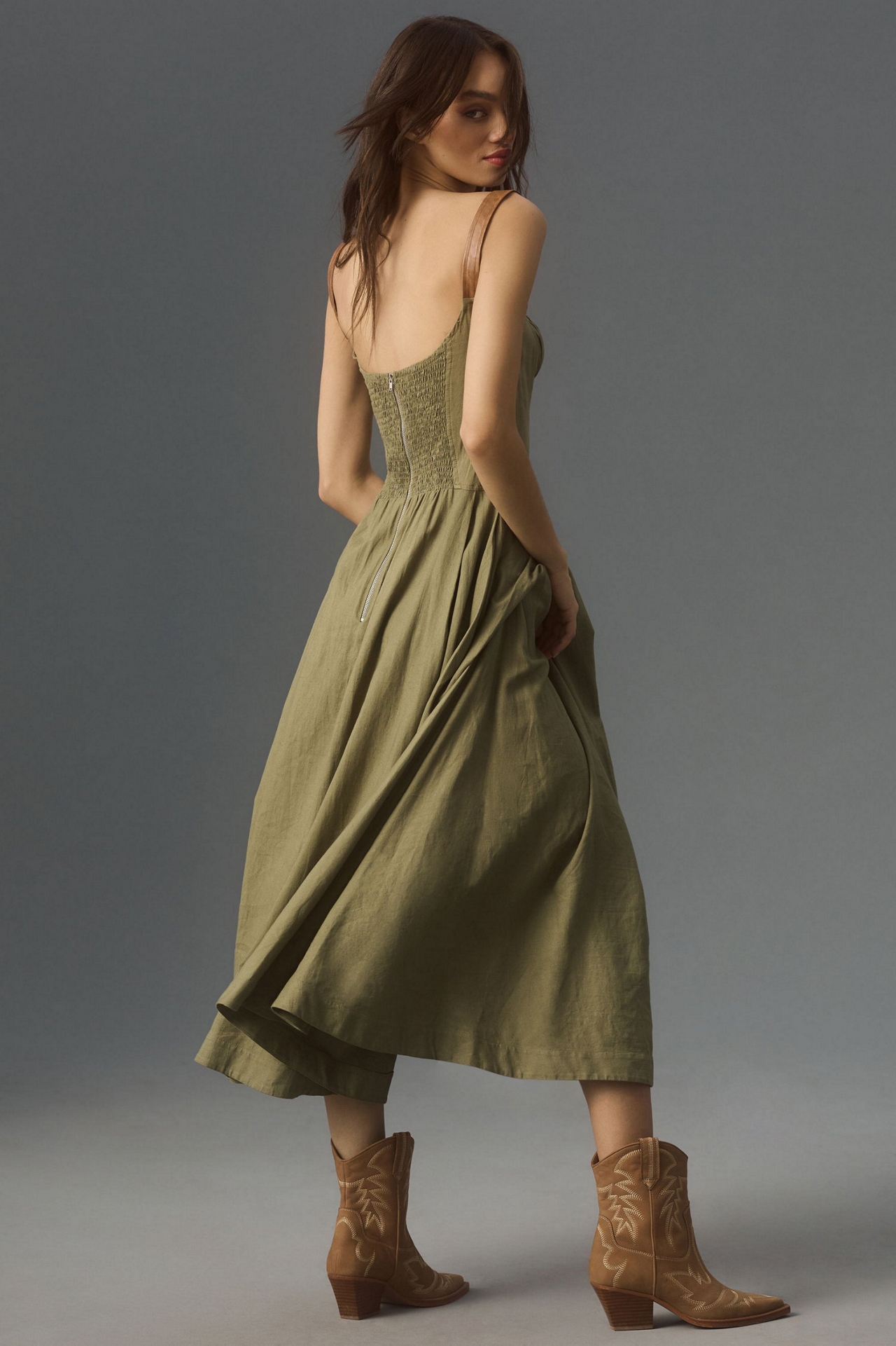 Utility Square-Neck A-Line Midi Dress