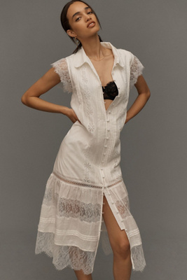 Sleeveless Collared Lace Midi Dress | Anthropologie