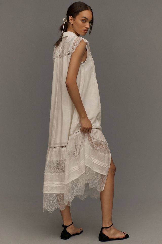 Sleeveless Collared Lace Midi Dress #4
