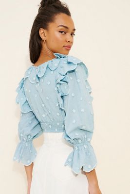 Hannah Lynn Chambray Embroidered Top