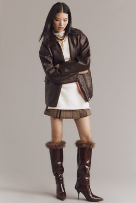 Jeffrey Campbell Thermal Faux-fur Foldover Riding Boots In Brown