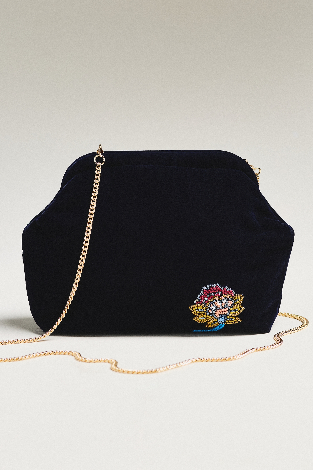 By Anthropologie Beaded Floral Velvet Clutch