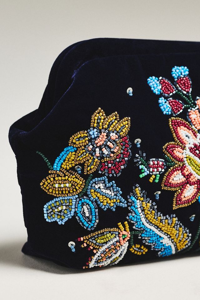 By Anthropologie Beaded Floral Velvet Clutch #2