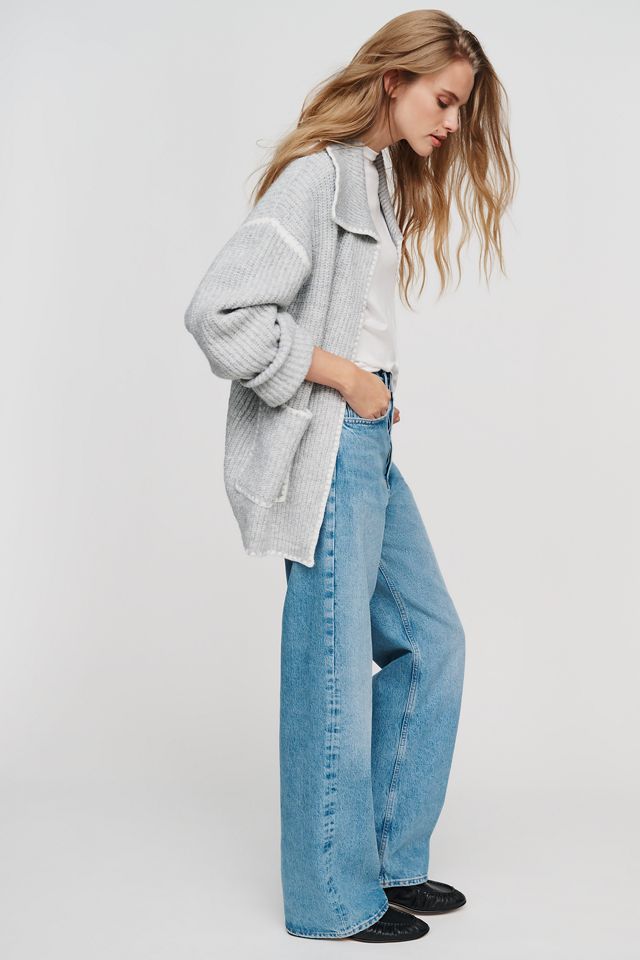 Flat White Collared Whipstitch Cardigan Sweater #3