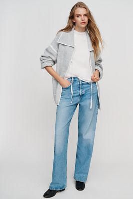 Flat White Collared Whipstitch Cardigan Sweater