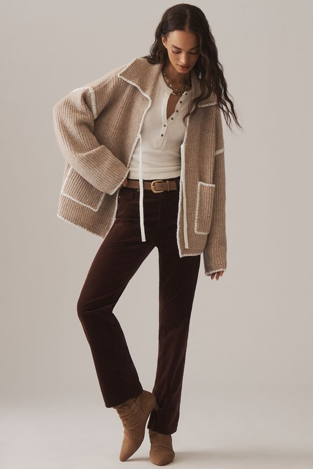 Flat White Collared Whipstitch Cardigan #2