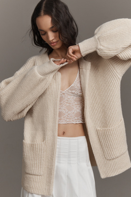 Flat White Cozy Crew-neck Cardigan Sweater In Multi