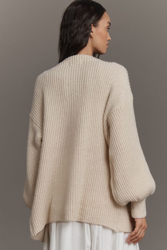 Flat White Cozy Crew-Neck Cardigan Sweater #2