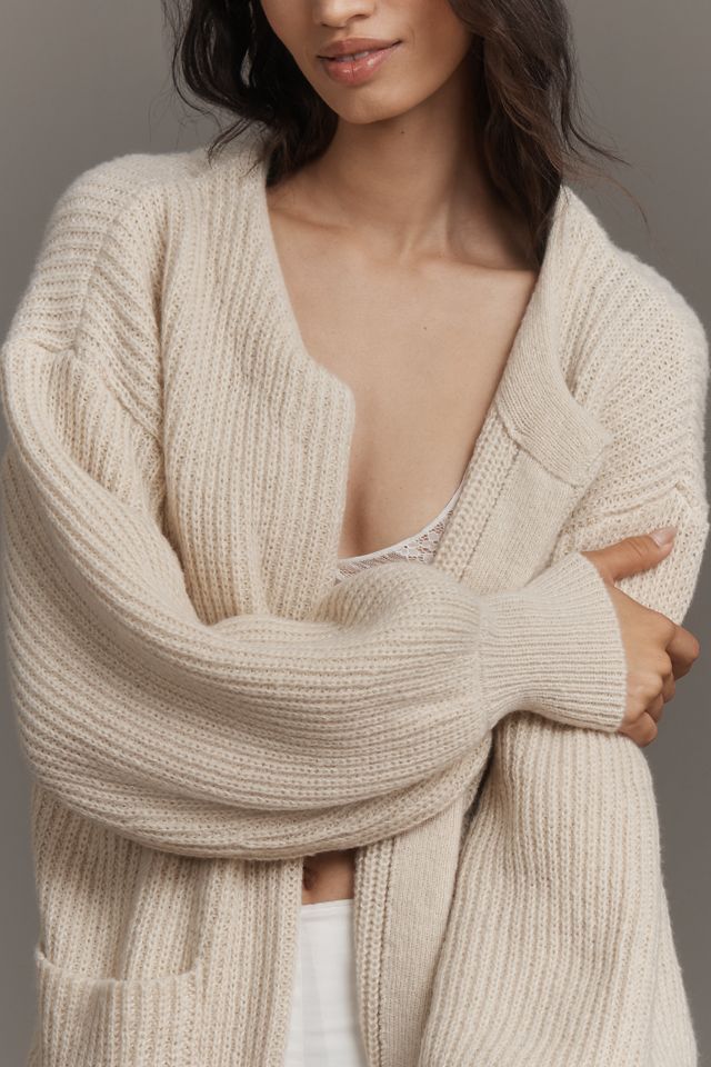 Flat White Cozy Crew-Neck Cardigan Sweater #4