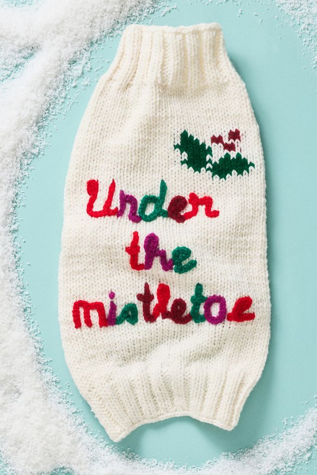 Hand-Knit Holiday Phrase Pet Sweater #2