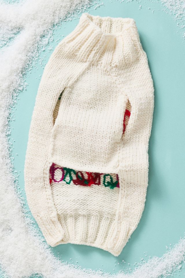 Hand-Knit Holiday Phrase Pet Sweater #3