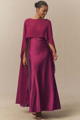 BHLDN Jenny V-Neck Cape Satin Maxi Dress