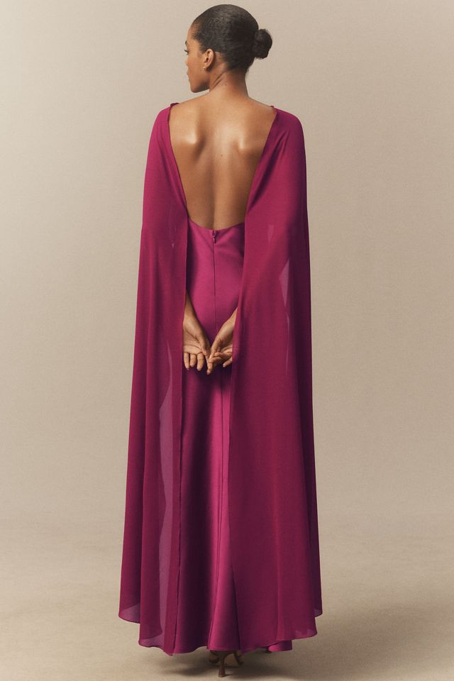 BHLDN Jenny V-Neck Cape Satin Maxi Dress #1