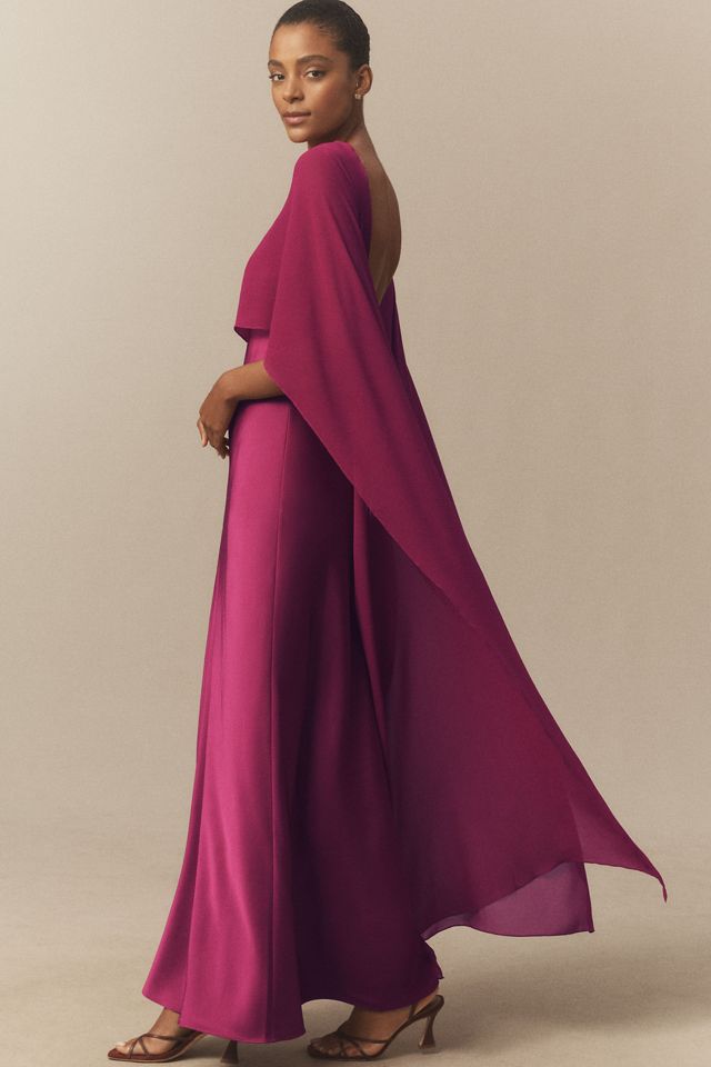 BHLDN Jenny V-Neck Cape Satin Maxi Dress #3