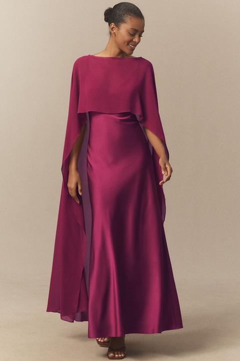 BHLDN Jenny V-Neck Cape Satin Maxi Dress