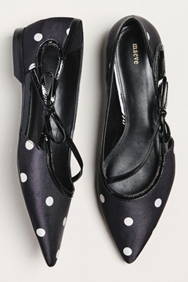 Maeve Pointed-toe Side-strap Bow Flats In Black