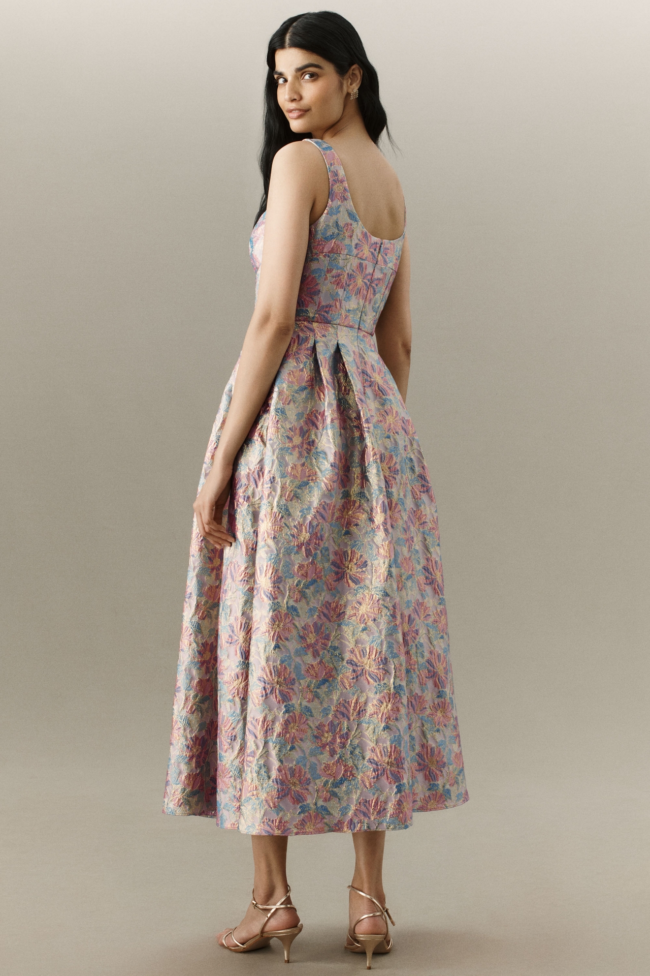 Shoshanna Ophelia Sleeveless Sweetheart Jacquard Midi Dress