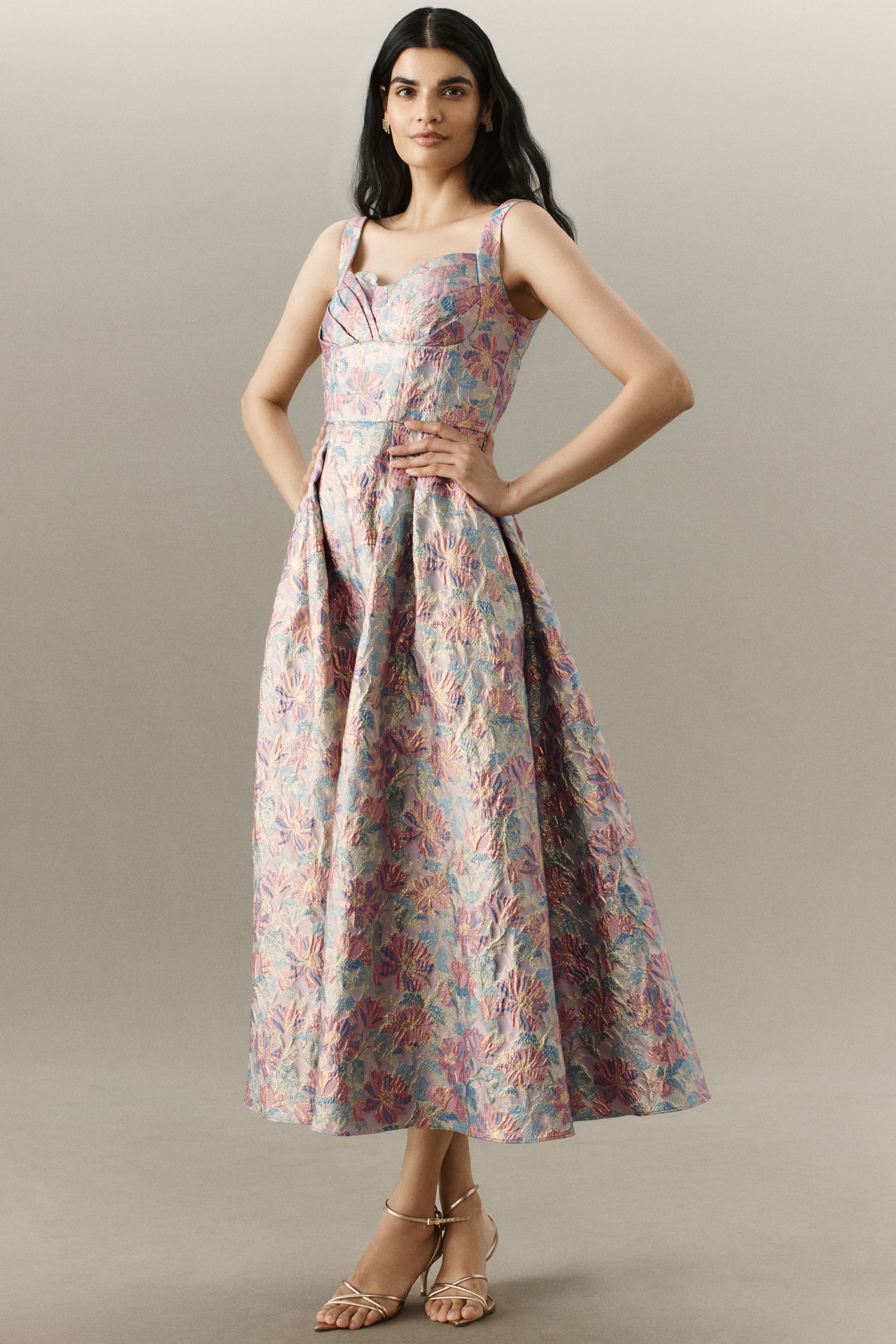 Shoshanna Ophelia Sleeveless Sweetheart Jacquard Midi Dress