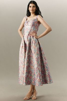 Shoshanna Ophelia Sleeveless Sweetheart Jacquard Midi Dress