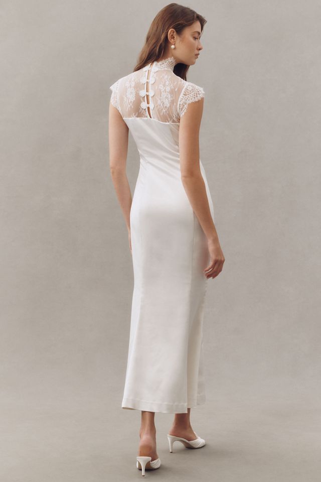 BHLDN Cap-Sleeve Lace Satin Maxi Dress #2