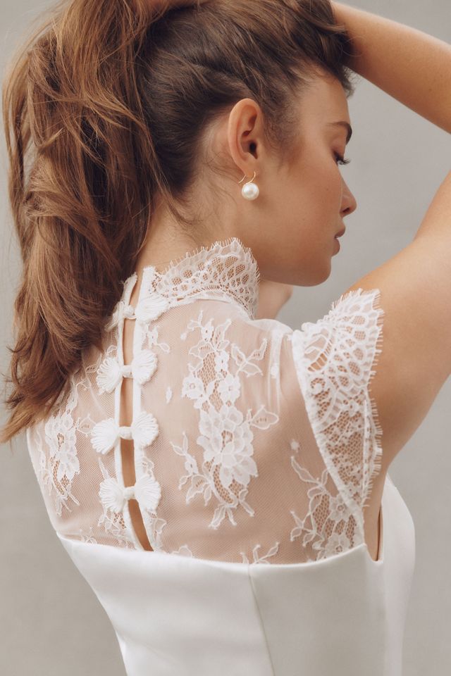 BHLDN Cap-Sleeve Lace Satin Maxi Dress #3