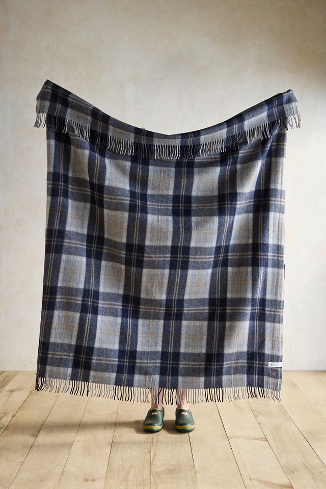 Navy Tartan Recycled Wool Throw #1