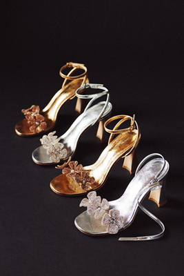 Maeve Crystal Floral Ankle-strap Heels In Gold