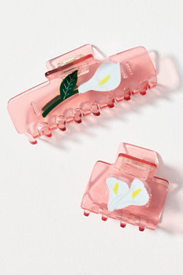 By Anthropologie Mixed Floral Hair Claw Clips, Set Of 2 In Pink