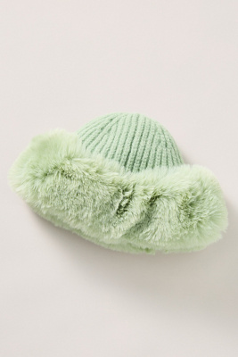 By Anthropologie Faux-fur Knit Cloche Hat In Green