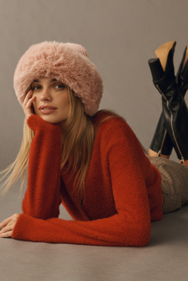 By Anthropologie Faux-fur Knit Cloche Hat In Pink