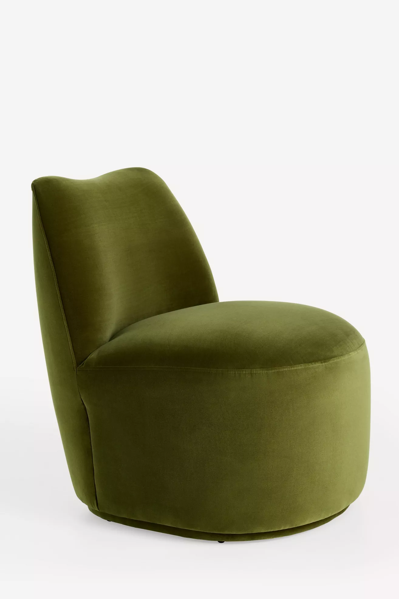 Side angle of olive-green velvet chair
