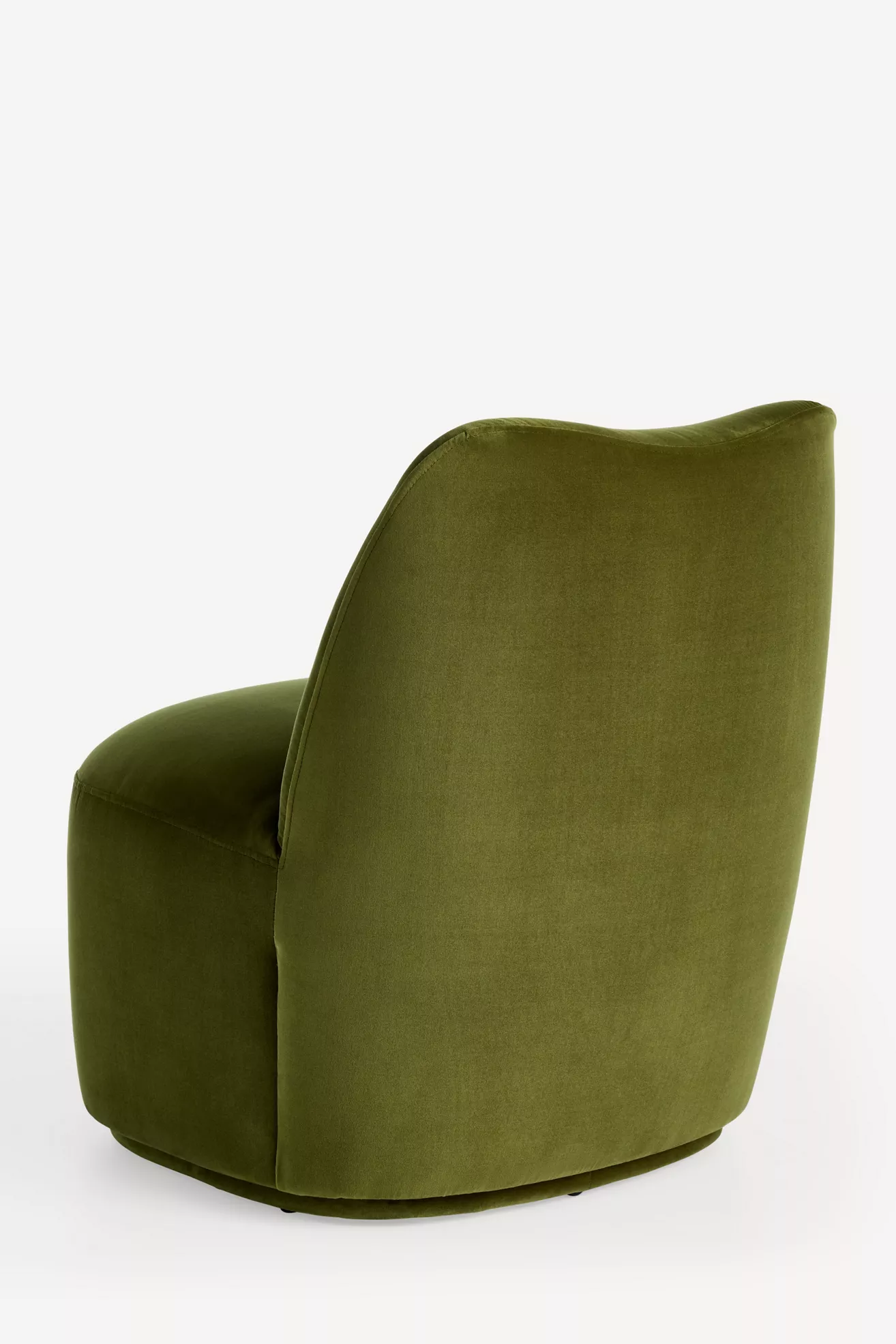 Rear or side-angle view of olive-green velvet chair