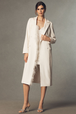 Hutch Faux-feather Double-breasted Coat Jacket In Neutral