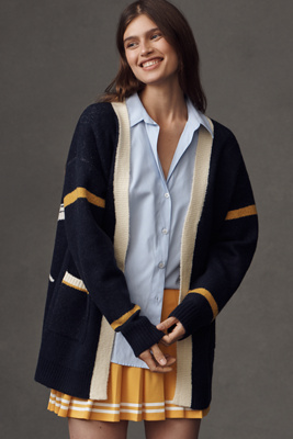 Flat White Game Day Cardigan Sweater In Black