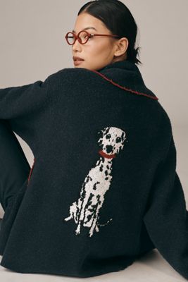 Flat White Mariel Longline Cardigan: Dog Icon Edition