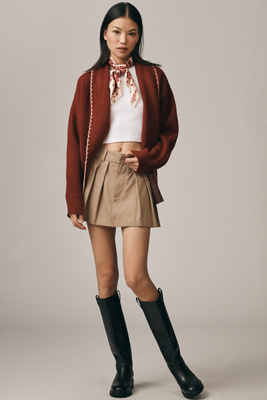 Flat White Mariel Longline Cardigan: Dog Icon Edition In Brown
