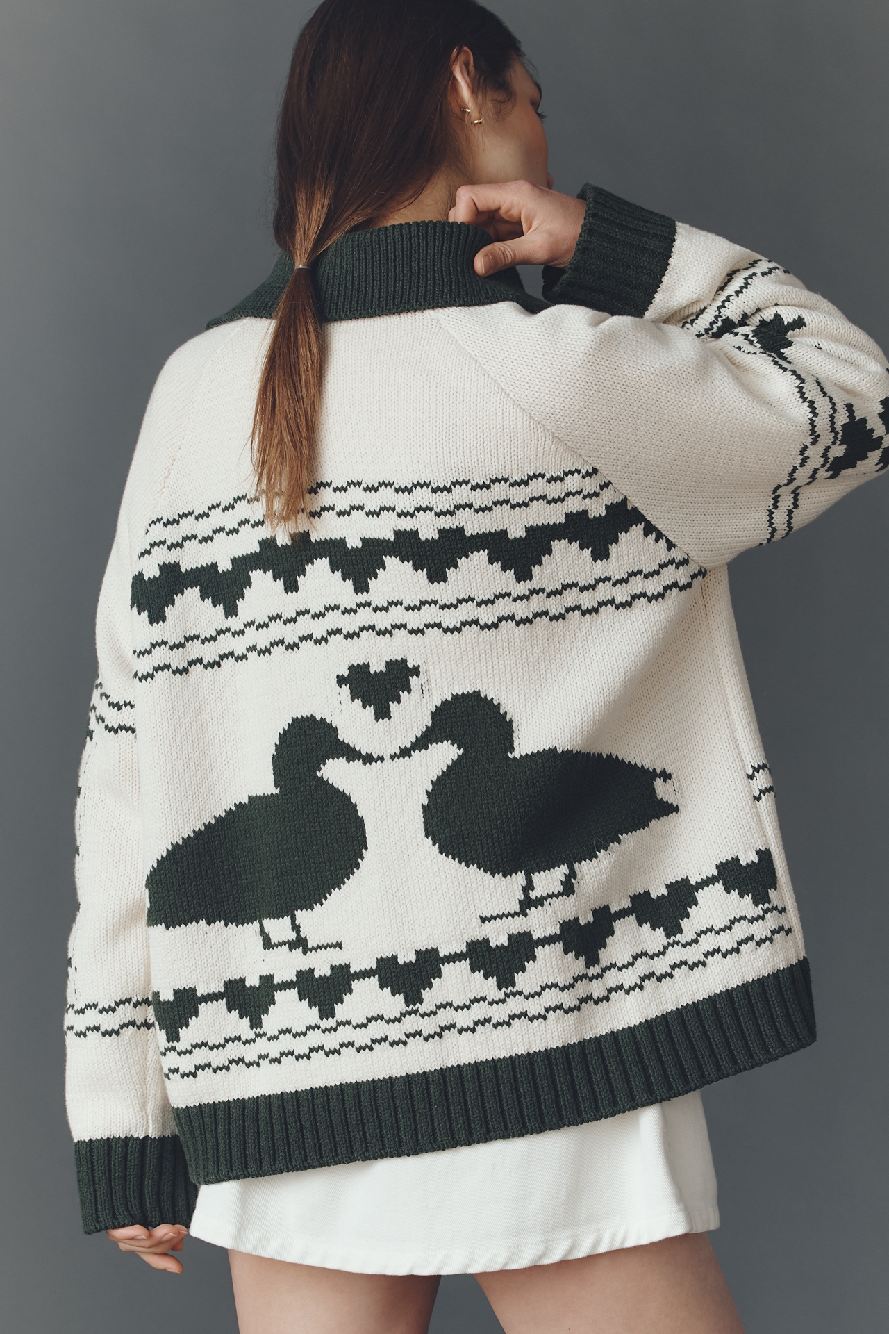 Bel Kazan Knitted Duck Icon Cardigan Sweater
