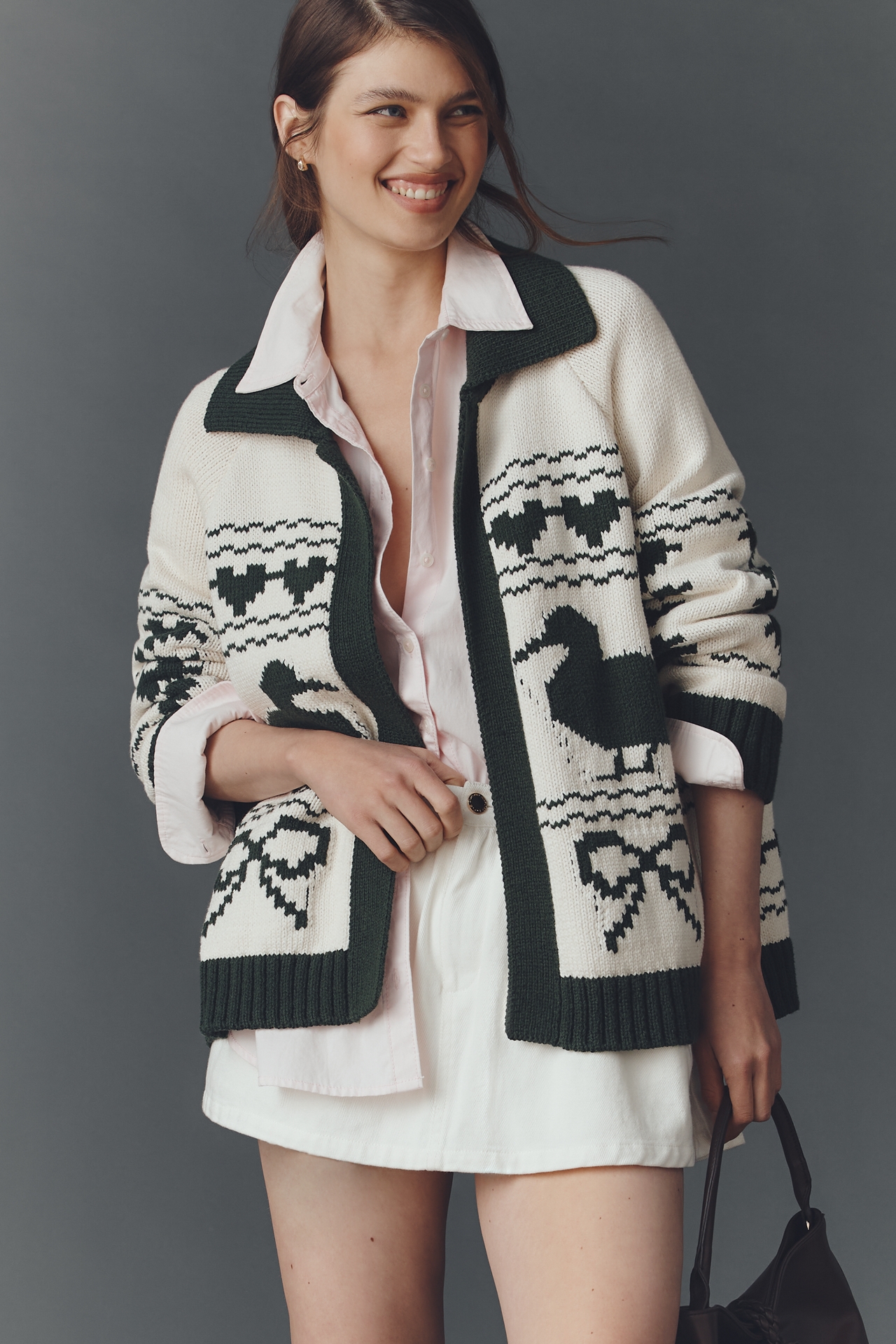 Bel Kazan Knitted Duck Icon Cardigan Sweater