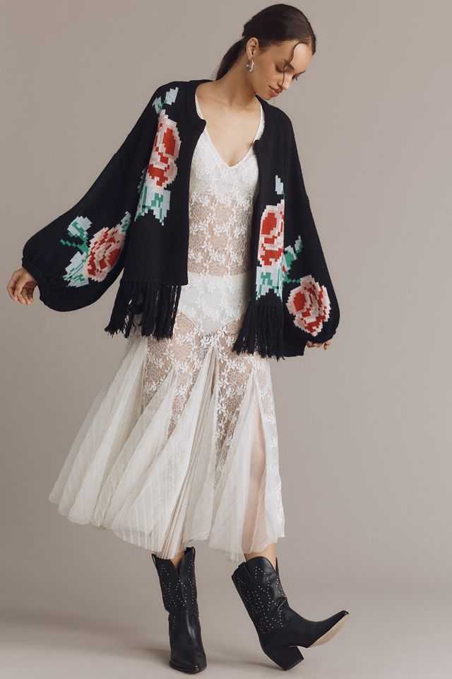 Bel Kazan Fringed Floral Cardigan Sweater #2