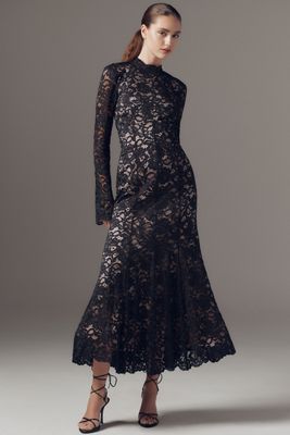 BHLDN High-Neck Long-Sleeve Knit Midi Dress