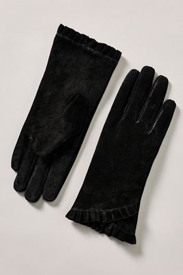 By Anthropologie Ruffle Leather Gloves In Black