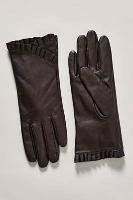 By Anthropologie Ruffle Leather Gloves In Brown