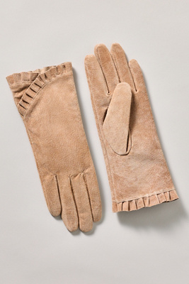 By Anthropologie Ruffle Leather Gloves In Sand